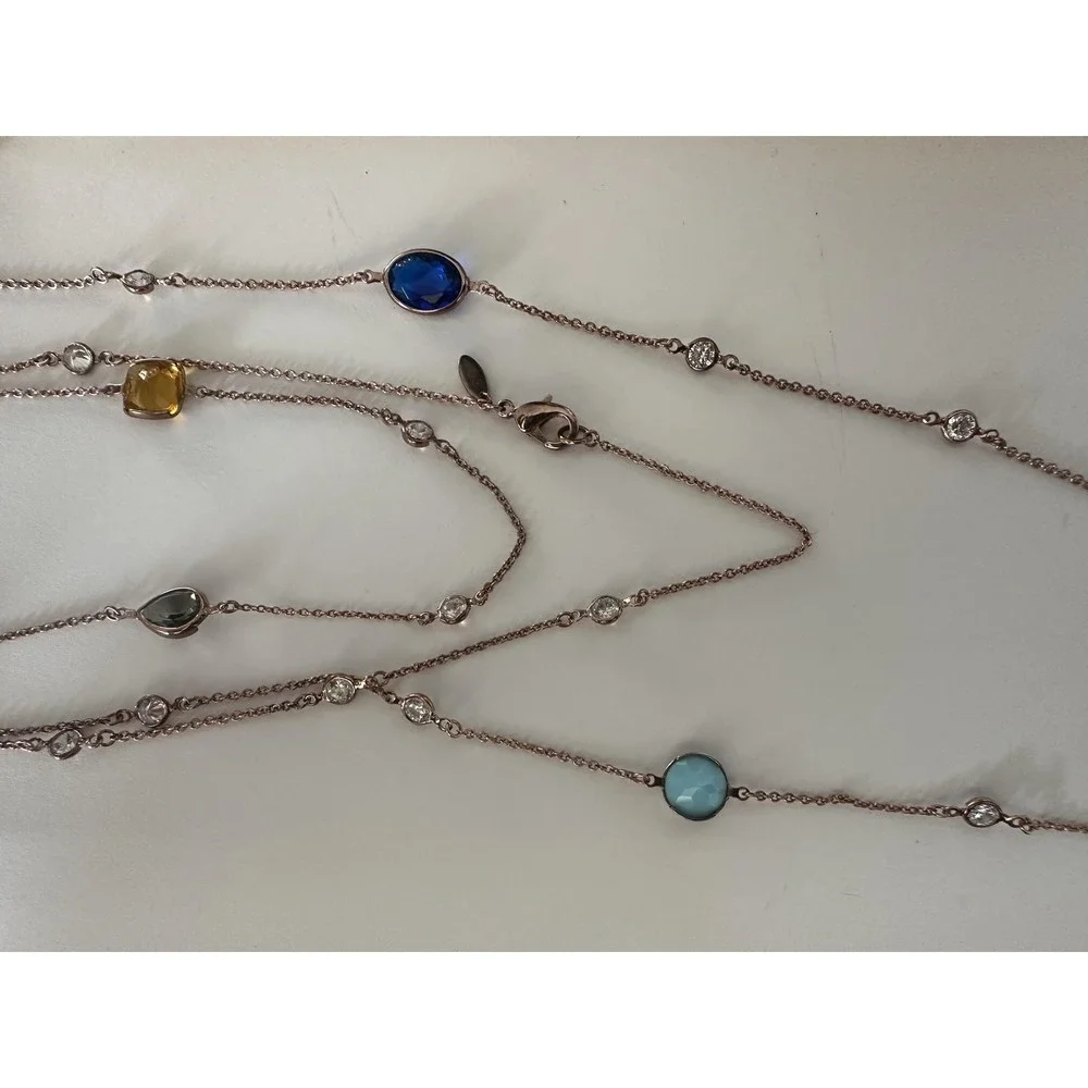 Alainn Long Bezel Necklace‎ Rose Gold Color Cubic Zirconias 48